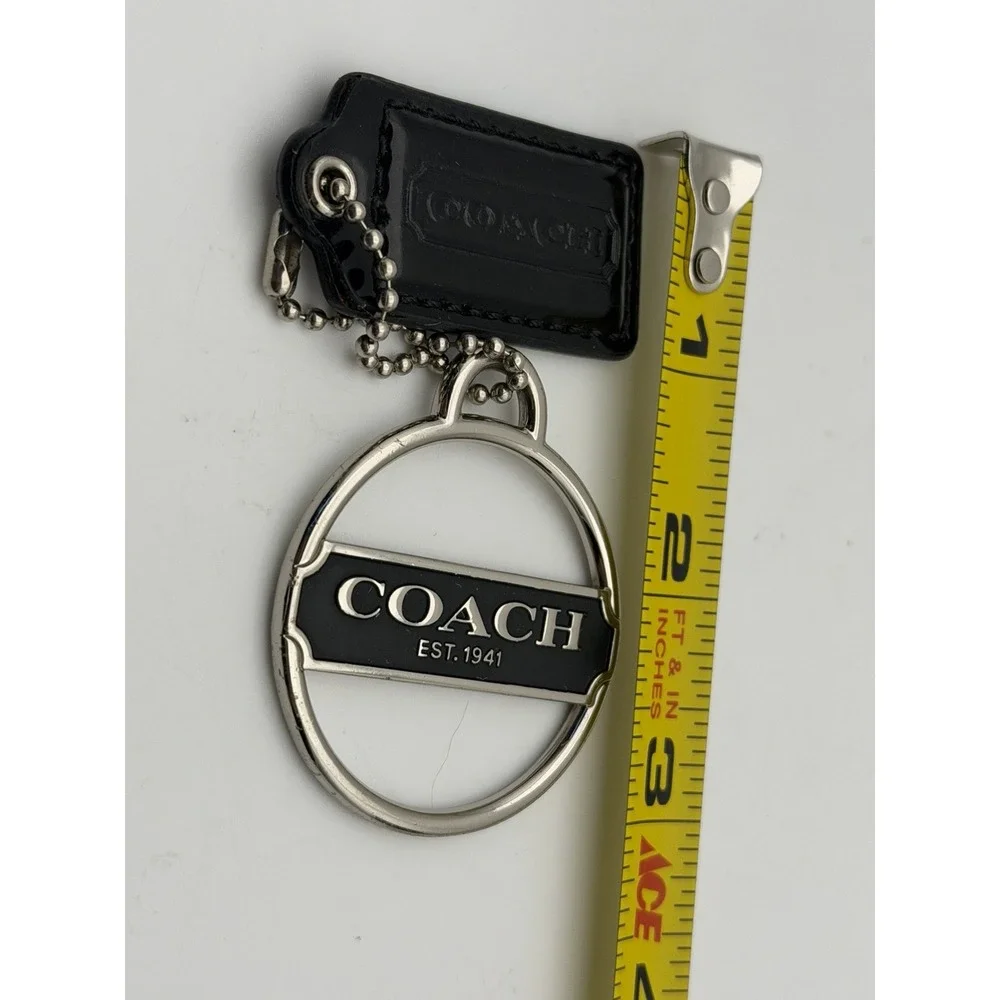 COACH Keychain Silvertone Metal Medallion Logo Purse Charm W/ Small Black Tag